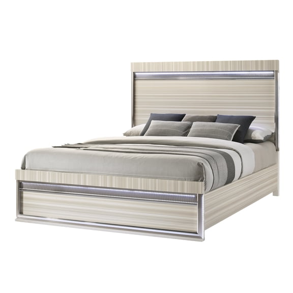 Leonor Modern Style Queen 4Pc Wood LED Bedroom Set in Gray