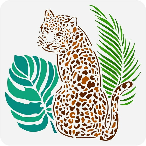 Leopard 11.8x11.8in Reusable Tropical Painting Stencil DIY Art Template for Wood Wall and Furniture DIY
