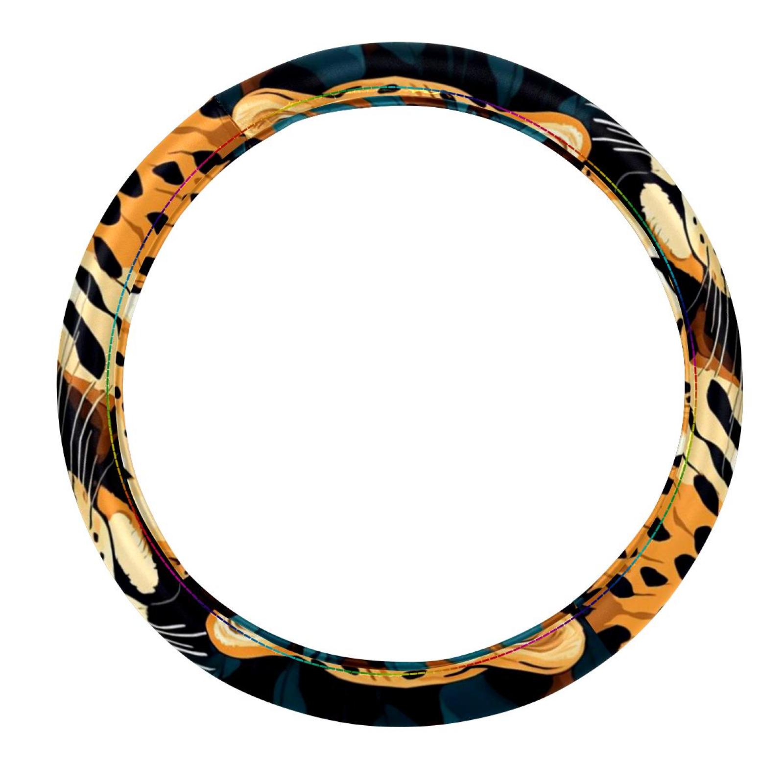 Leopard 14.5 Inch Printing PVC Leather Steering Wheel Cover Auto
