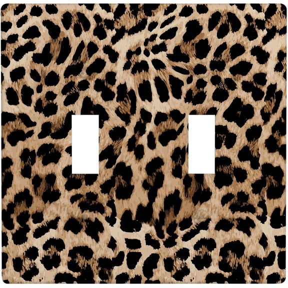 Leopard 2 Gang Light Switch Plate, Wild Animals Print Cheetah Print Spots Double Toggle Wall Plate Cover Decorative Electrical Switchplate for Kitchen Bathroom Home Art Wall Panel Decorate Faceplate