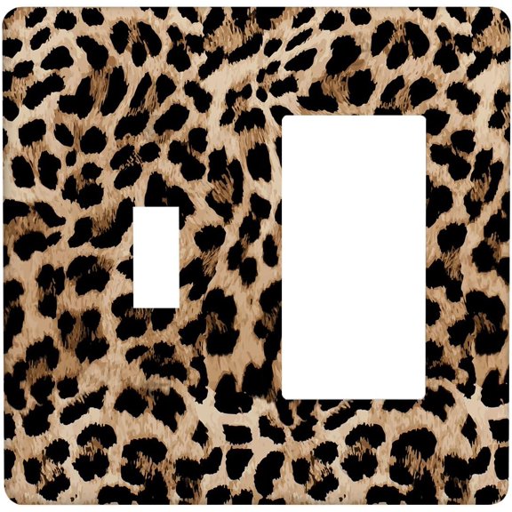 Leopard 2 Gang Single Toggle Rocker Light Switch Cover, Wild Animals Print Cheetah Print Spots Combination Wall Plate Decorative Electrical Switchplate Outlet Faceplate for Kitchen Home Art Decorate
