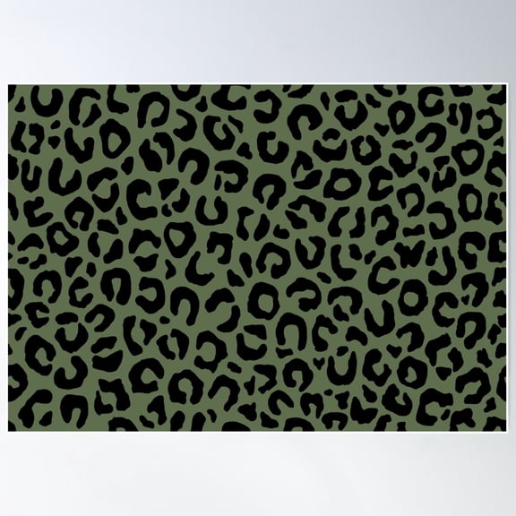 Leopard 2, Pattern, Black, Green Poster Wall Art, Modern Wall Decor For Living Room Bedroom, 12x18 UNFRAMED