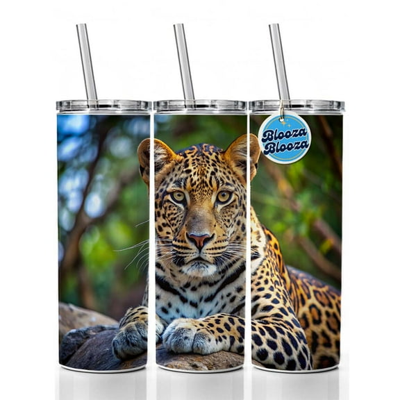 Leopard 20oz Insulated Water Bottle Skinny Tumbler Includes Straw