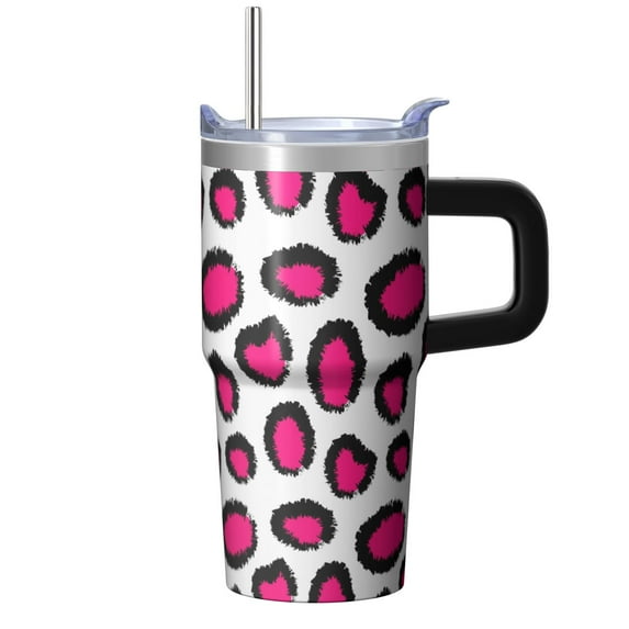 Leopard 20oz Stainless Steel Tumbler with Handle and Straw – Insulated Travel Cup with Sliding Lid, 360° Full Wrap Printed Mug for Home, Outdoor & Sports Use