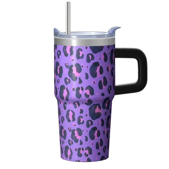 Leopard 20oz Stainless Steel Tumbler with Handle and Straw – Insulated Travel Cup with Sliding Lid, 360° Full Wrap Printed Mug for Home, Outdoor & Sports Use