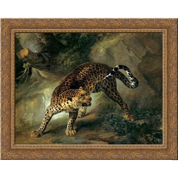 Leopard 24x20 Gold Ornate Wood Framed Canvas Art by Oudry, Jean Baptiste