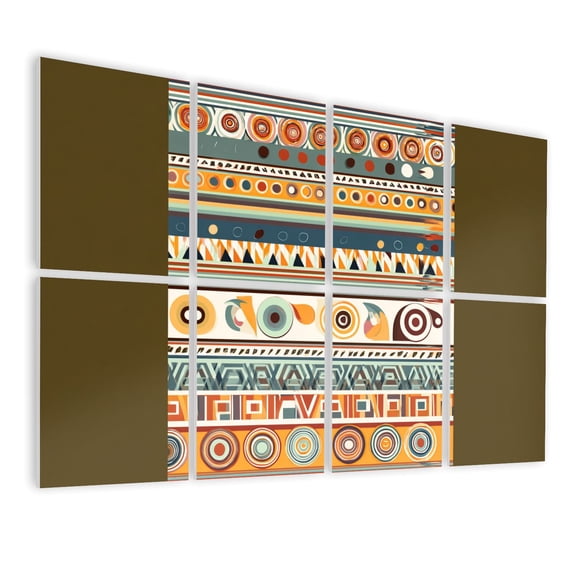 Leopard 8 Pack Art Acoustic Panels Sound Absorbing Geometric Tribal Circles Stripes Earthy Teal Decorative Soundproof Wall Panels Self Adhesive for Nursery Game Room Bedroom 48"x32"