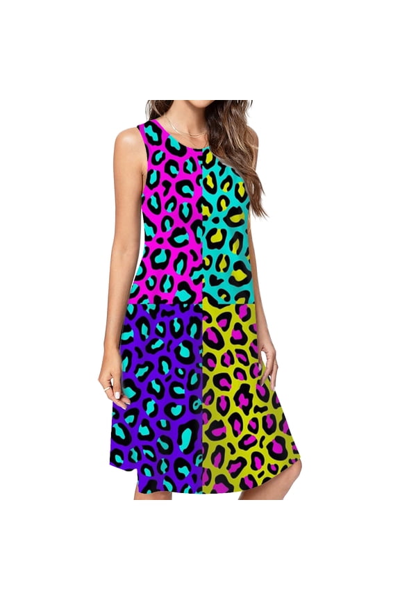 Leopard 80s Dress Elegant Party Dresses Evening Dresses Women Dress Sleeveless Dress Ladies Dresses