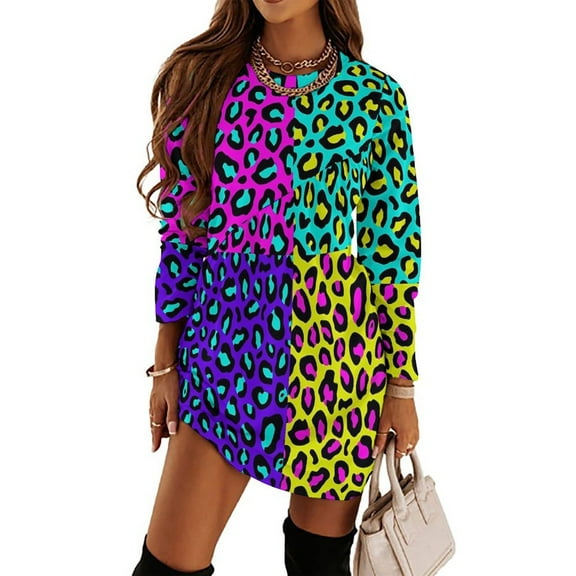 Leopard 80s Loose Dress Evening Dress Summer Dresses for Women Luxury Dress Long Sleeved Dress