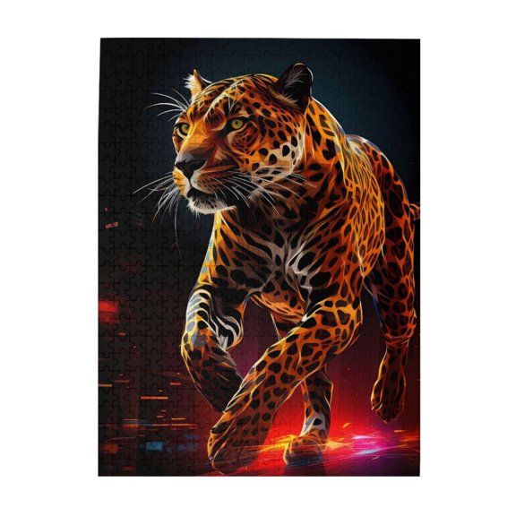 Leopard Abstract Digital Art 500-Piece Wooden Jigsaw Puzzle for Adults, Fun & Challenging Family Brain-Teaser, Perfect Home Decor & Gift