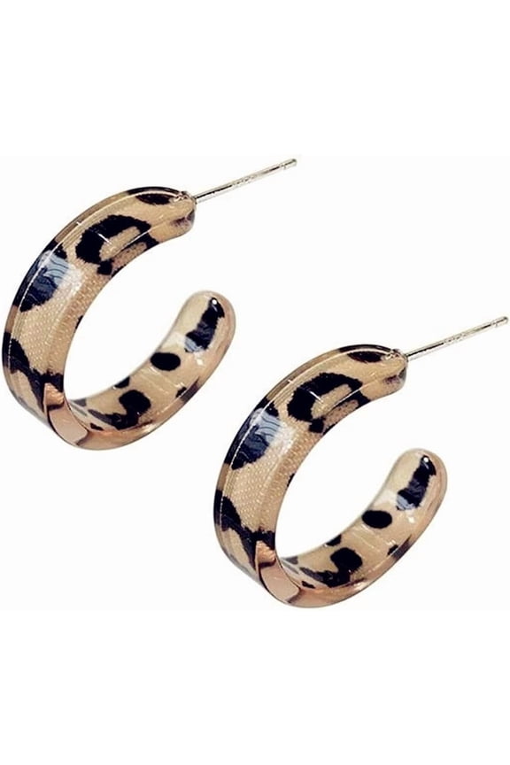 Leopard Acrylic Small Hoop Earrings 925 Sterling Silver Elegant Tortoise Shell Resin Round Circle Geometric Lightweight Thick Open Stud Earrings for Women Minimalist Christmas Party Jewelry Gifts