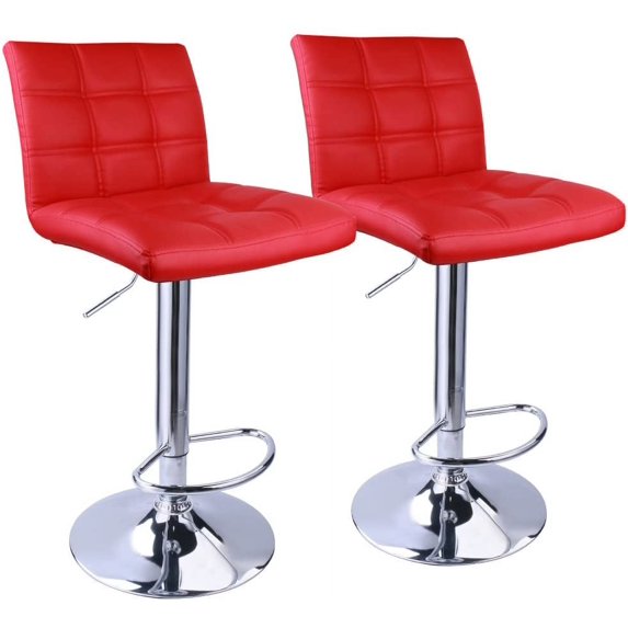 Leopard Adjustable Swivel Kitchen Dining Floor Bar Stool,Set of 2,Red