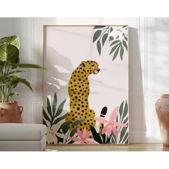 Leopard And Flowers Jungle Poster Boho Home Decor Animal Wall Art Flower Prints Living Roomkitchen Wall Art A5A4A3A2A1, Poster Only