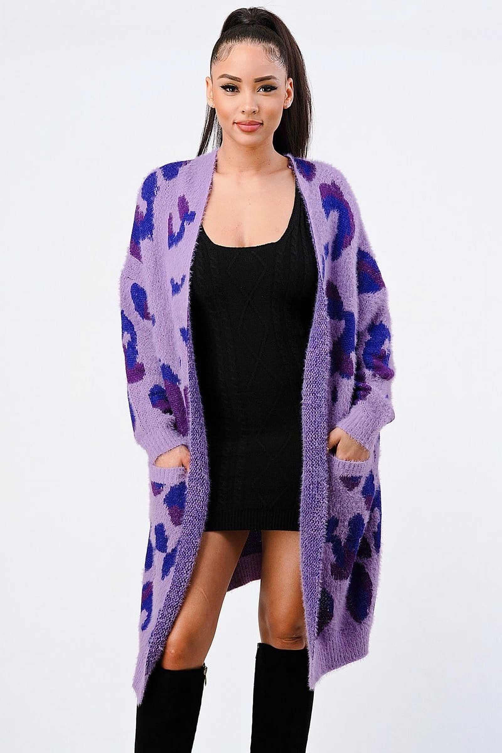 Leopard Angora Sweater Oversized Cardigan Ultra Violet S