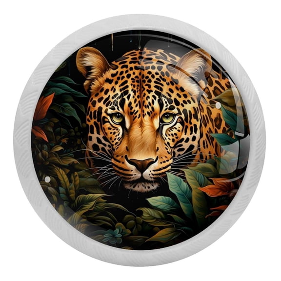Leopard Animal Glow in The Dark Crystal Glass Cabinet Knobs 4 Pcs Drawer Handles for Kitchen Cabinets Dresser Cupboard Wardrobe