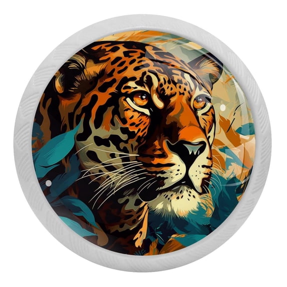 Leopard Animal Glow in The Dark Crystal Glass Cabinet Knobs 4 Pcs Drawer Handles for Kitchen Cabinets Dresser Cupboard Wardrobe
