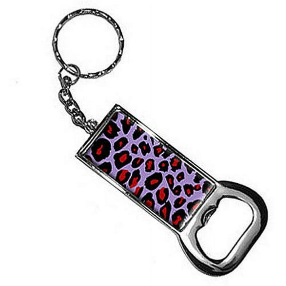 Leopard Animal Print Purple Keychain Key Chain Ring Bottle Bottlecap Opener