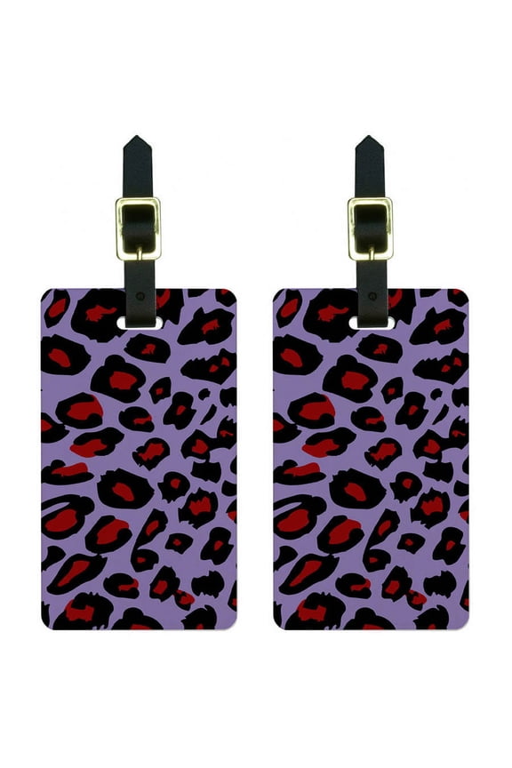 Leopard Animal Print Purple Luggage Tags Suitcase Carry-On ID, Set of 2