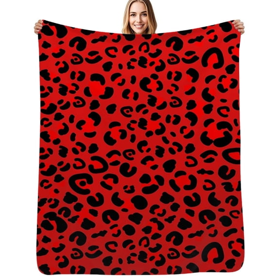Leopard Animal Print Red Flannel Blankets Soft Throw Blanket Winter Travel Office Outdoor Bedspread
