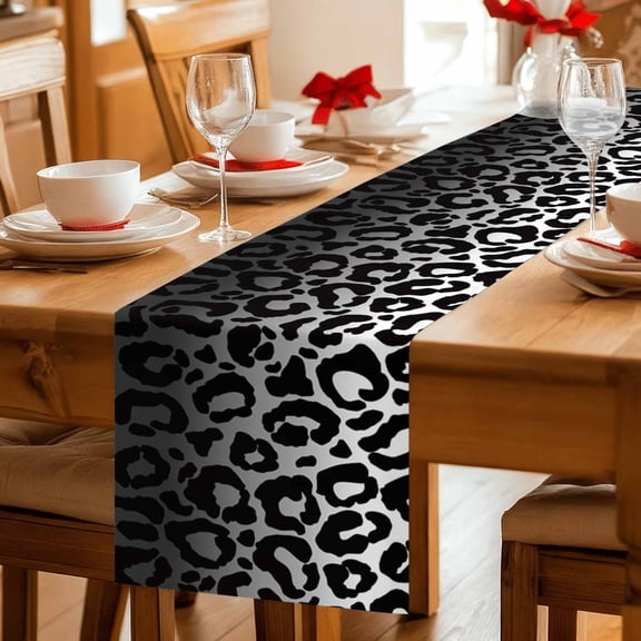 Leopard Animal Skin Texture Table Runner 36 Inches Long,Kitchen Dining Tablerunners Black and White Gradient Art Linen Table Runners Dresser Scarves for Home Dinner Wedding Holiday Party Decor