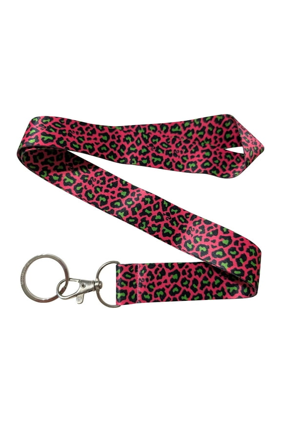 Leopard Animal Spots Pattern Pink Green Keychain Lanyard