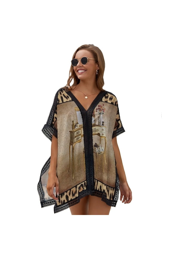 Leopard Animal Texture Brown Women's Swimsuit Coverup Summer Beach Cover Up Bathing Suit Dress