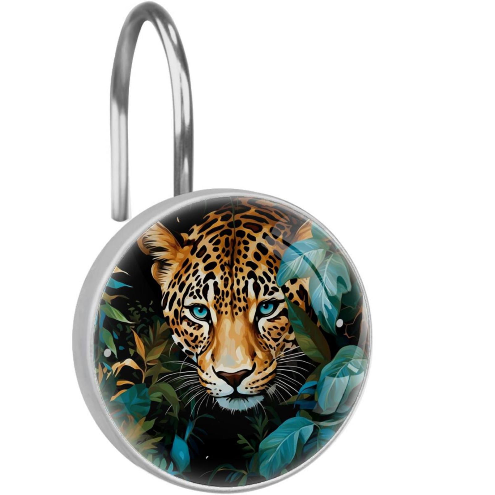 Leopard Animals 12-Pack Round Hooks Stainless Steel Shower Curtain ...