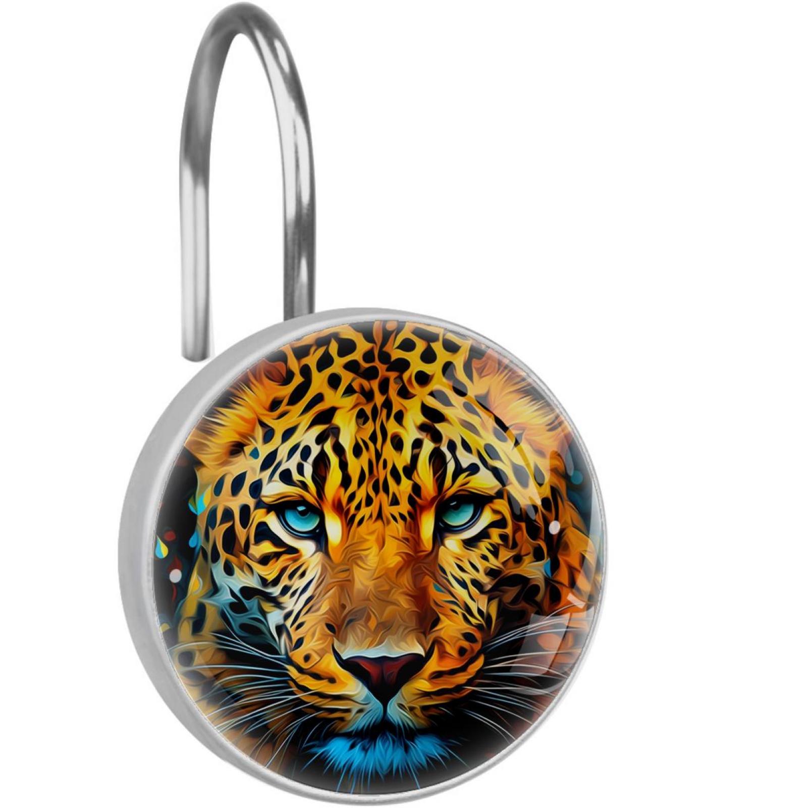 Leopard Animals 12Pack Round Hooks Stainless Steel Shower Curtain