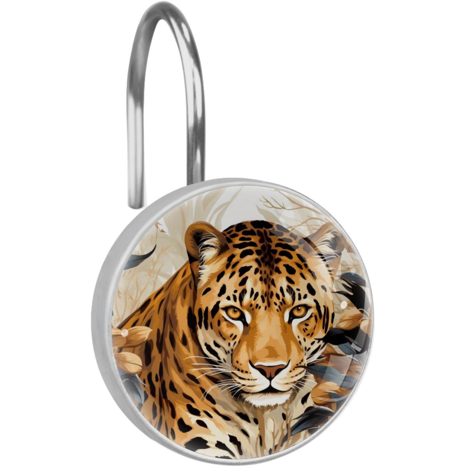 Leopard Animals Pattern 2PCS Unique Hooks Resin Glass Stainless Steel ...