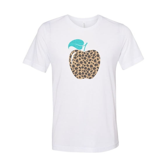 "Leopard Apple, Teacher Shirt, Gift For Teacher, Unisex Fit, Teaching Shirt, Leopard Print, Leopard Teacher Shirt, School Tee, Teacher Apple, White, MEDIUM"