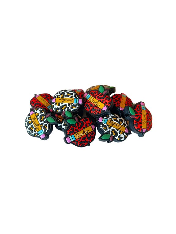 Leopard Apple Teacher Silicone Focal Bead 12pk Mixed 2 Designs for Beadable Pens Gift Country Classroom Cute Keychain Makeup Brush