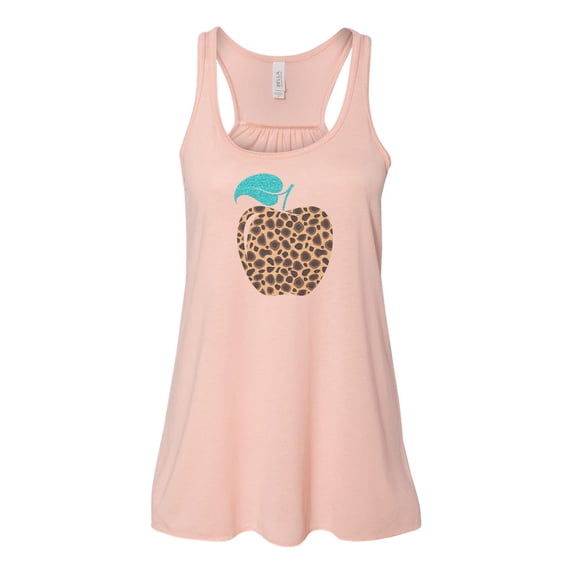 "Leopard Apple, Teacher Tank Top, Teacher Racerback, Gift For Teacher, Women's Racerback, Soft Bella Tank, School Tank Top, Back To School, Peach, MEDIUM"