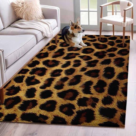 Leopard Area Rug 3x5 FT, Non Slip Entryway Bedside Carpet, Brown Vintage Leopard Print Washable Soft Floor Carpet Indoor Mat Non-Shedding Throw Rugs for Dorm Kitchen Home Office