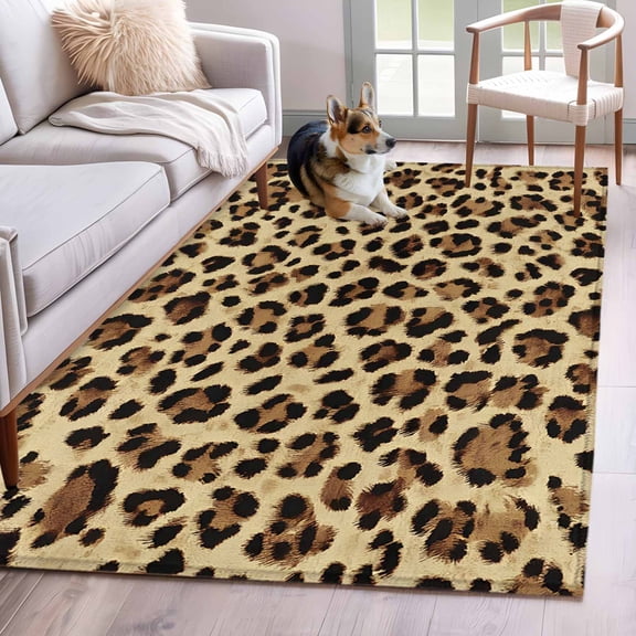Leopard Area Rug 4x6 Washable Rug Non Slip Farmhouse Brown Animals Art Modern Large Area Rug Indoor Floor Carpet for Entryway Bedroom Kitchen Living Room Home Office Dining Room Nursery