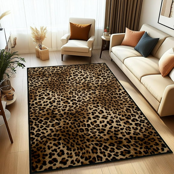 Leopard Area Rug 5x7 for Bedroom,Cheetah Print Carpets for Living Room,Ultra-Thin Washable Throw Rugs Indoor Animal Print Hide Non Slip Accent Floor Mats for Dining Room,Laundry Room,Office,Brown