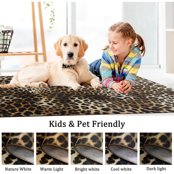Leopard Area Rugs for Living Room, 5x7 Feet Machine Washable Cheetah Print Rug, Non-Slip Indoor Floor Animal Rug