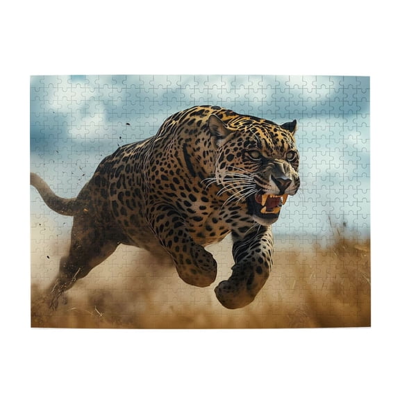 Leopard Attack Fast Wild Fierce 500-Piece Wooden Jigsaw Puzzle for Adults, Fun & Challenging Family Game, Stylish Wall Decor & Holiday Gift