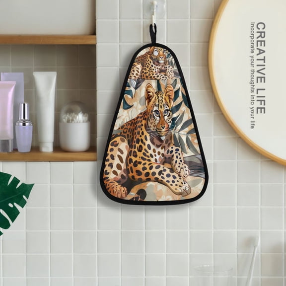 Leopard Baby Hanging Kitchen Towel Machine Washable Hand Towel Bathroom Absorbent Towel Quick Dry Dishcloth
