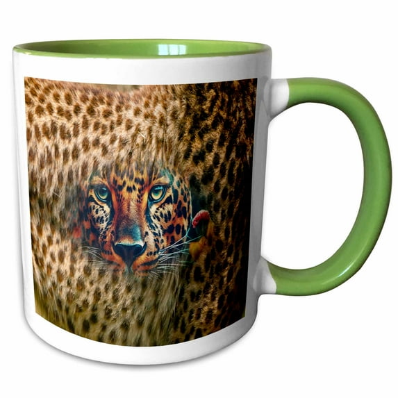 3drose, Leopard Background with Leopard Blending into the Design, 11oz Two-tone Green Mug