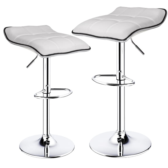 Leopard Backless Adjustable Spin Kitchen Dining Counter Bar Stool,Set of 2,White