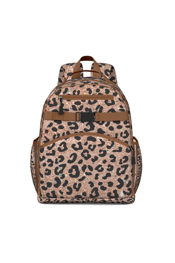 Leopard Backpack for Student Cute Animal Print Cheetah Pattern Bookbag Lightweight Water-Resistant with Chest Strap Fashion Design for Students