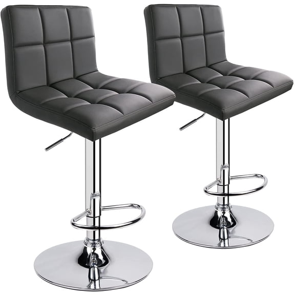 Leopard Bar Stools, Modern PU Leather Adjustable Swivel Bar Stool with Back, Set of 2 (Grey)