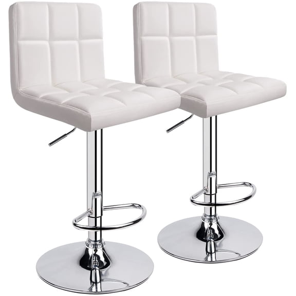 Leopard Bar Stools, Modern PU Leather Adjustable Swivel Bar Stool with Back, Set of 2 (White)