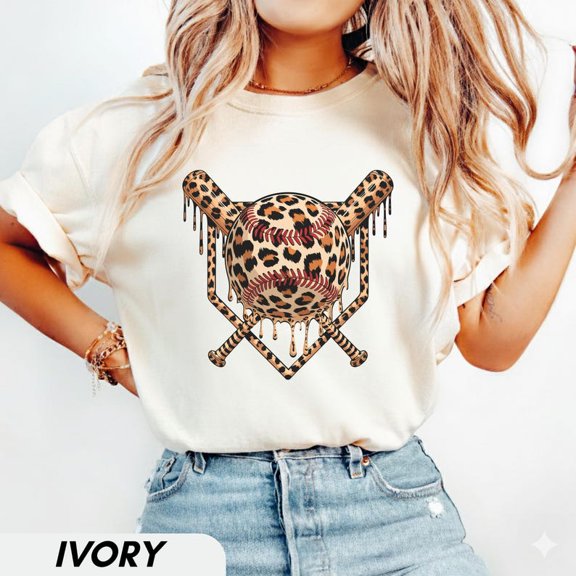 Leopard Baseball Drip Graphic Shirt Cheetah Crossed Bats Game Day Sports Art Tee Comfort Colors Unisex Cotton T-Shirt, Sizes S-3XL