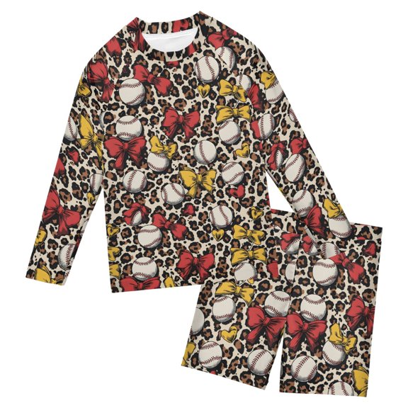 Leopard Baseball Love Pattern Boys' Bathing Suit UPF 50+ Boys' Rash Guard Sets Stretchy Quick Dry 3T-10T