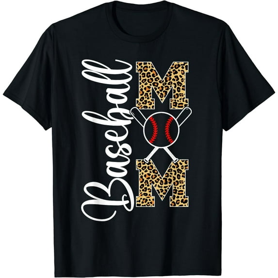 Leopard Baseball Softball Mom Mother's Day Funny Mom Life T-Shirt Black Large