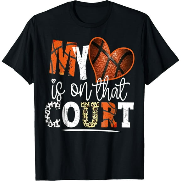 Leopard Basketball Mom My Heart is on That Court Basketball T-Shirt