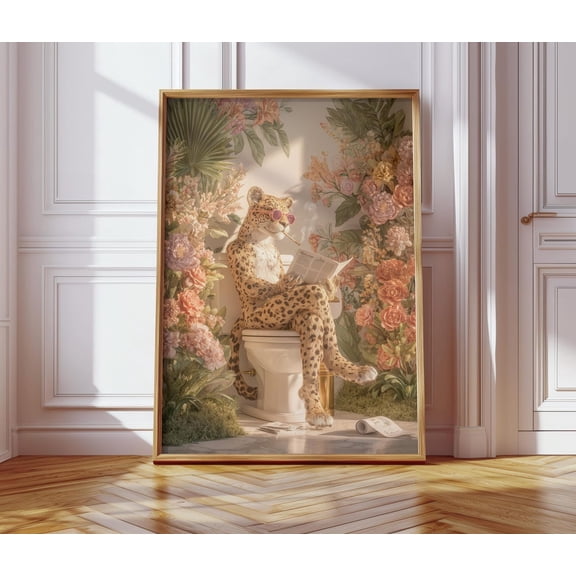 Leopard Bathroom Art Poster: Y2K Maximalist Decor, Unframed Canvas Size 24x36