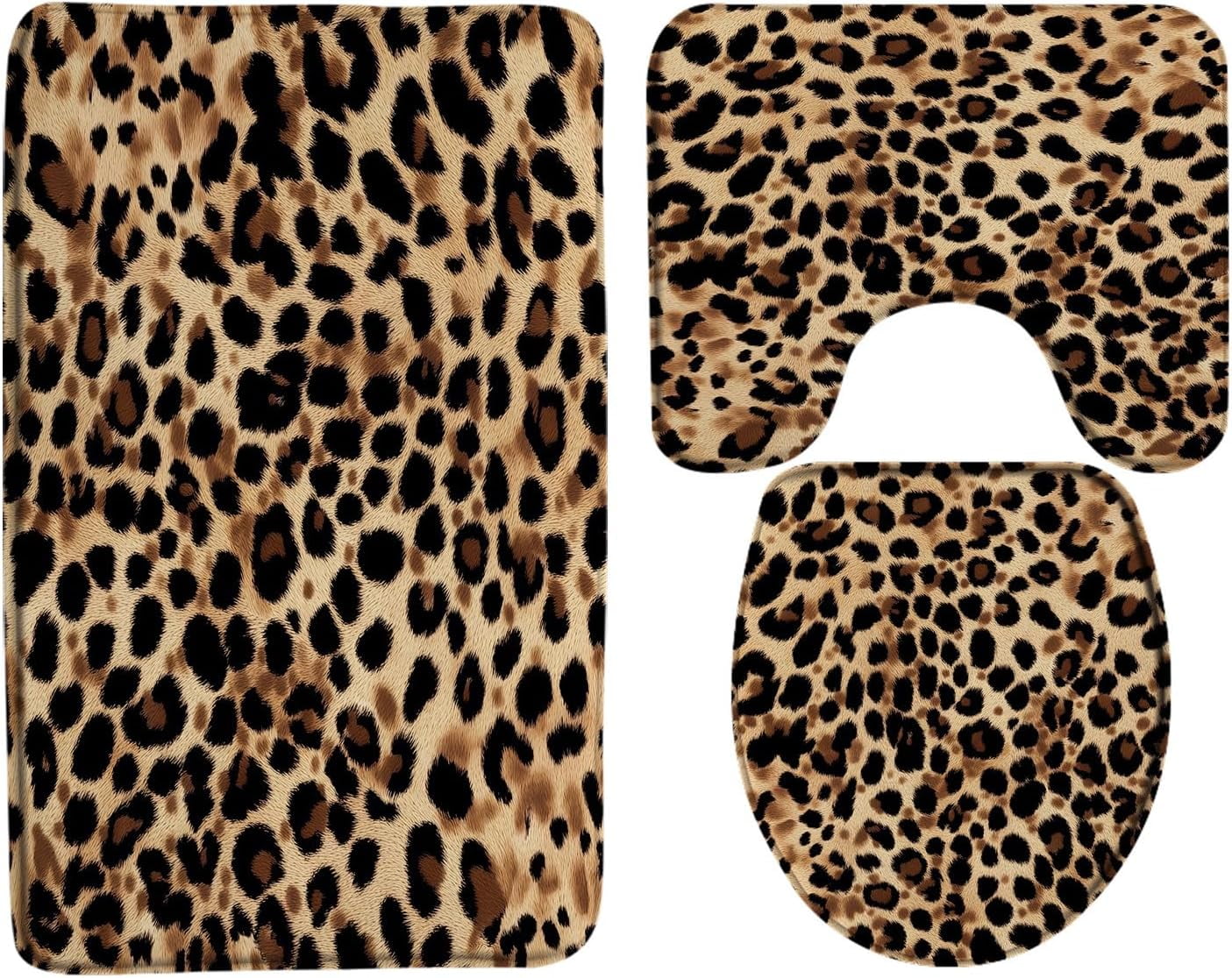 Leopard Bathroom Rug Set 3 Piece, Cheetah Print Meditation Soft Memory Foam Bath Mat Set