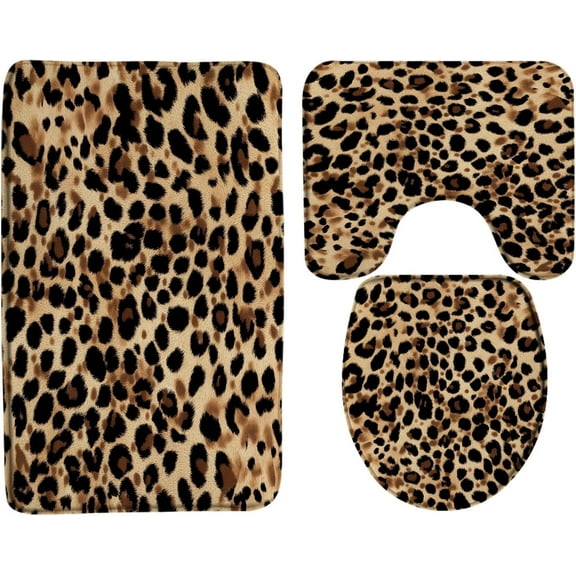 Leopard Bathroom Rug Set 3 Piece, Cheetah Print Meditation Soft Memory Foam Bath Mat Set
